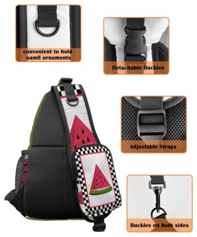 Sling Bag Crossbody Bag for Women Men Summer Watermelon Black White Buffalo Plaid Wood Grain Waterproof Hiking Backpack Light...