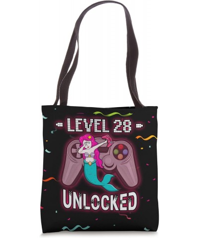 Level 28 Unlocked Funny Dabbing Mermaid Gamer 28th Birthday Tote Bag $12.47 Totes