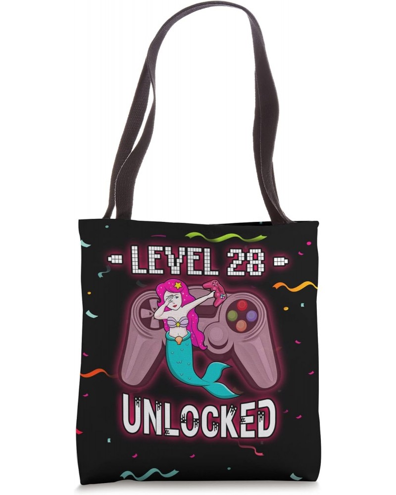 Level 28 Unlocked Funny Dabbing Mermaid Gamer 28th Birthday Tote Bag $12.47 Totes