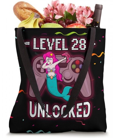 Level 28 Unlocked Funny Dabbing Mermaid Gamer 28th Birthday Tote Bag $12.47 Totes