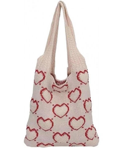 Knitted Tote Bag for Women Cute Love Heart Pattern Crochet Shoulder Bag Beach Purse Fashion Casual Hobo Handbag A Beige $20.3...