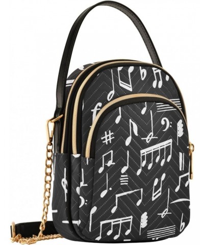 Black White Music Notes Small Crossbody Bag Quilted Handbags for Women Chain Shoulder Bag $10.40 Shoulder Bags