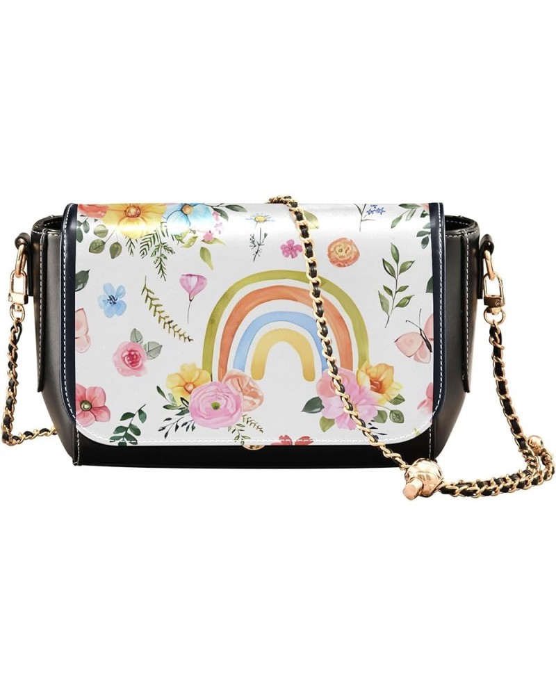 Cute Print Leather Shoulder Bags, Floral Pink Daisy Flower Women Crossbody Bag Purses Wallet Satchel with Chain Strap Waterco...