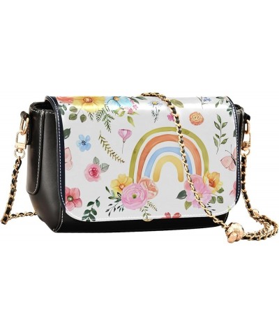 Cute Print Leather Shoulder Bags, Floral Pink Daisy Flower Women Crossbody Bag Purses Wallet Satchel with Chain Strap Waterco...