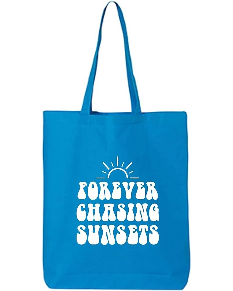 Forever Chasing Sunsets Cotton Canvas Tote Bag Sapphire $11.54 Totes