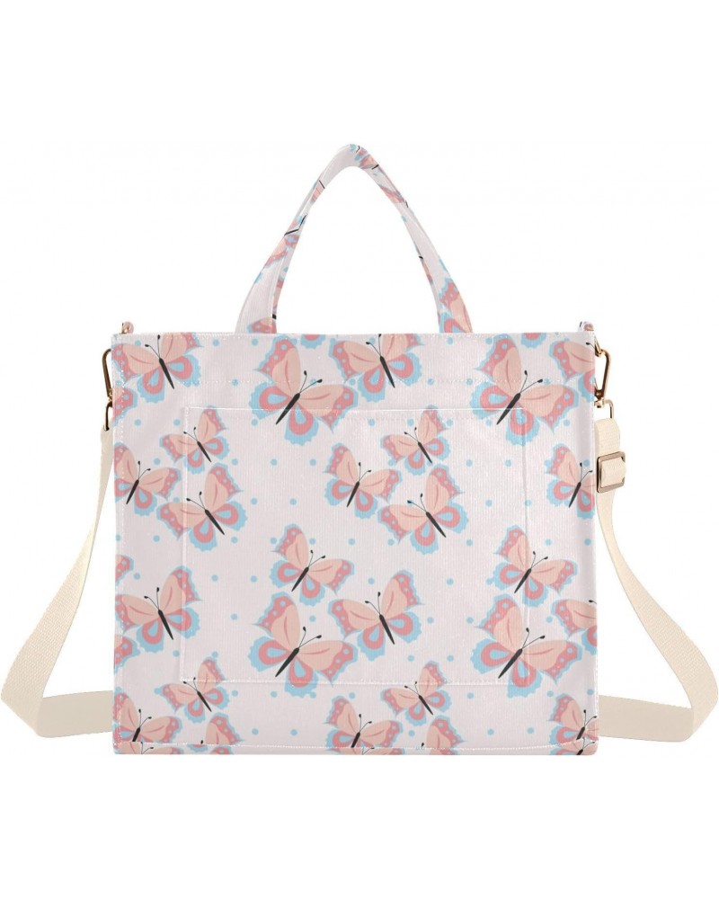 Butterflies Pattern Design Corduroy Handbag - Fashionable, Unique, and Versatile Shoulder Bag Beige straps $13.72 Shoulder Bags