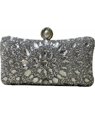 Crystal Box Clutch, Women Rhinestone Purse Handbag, Jeweled Evening Bags Silver $16.52 Evening Bags