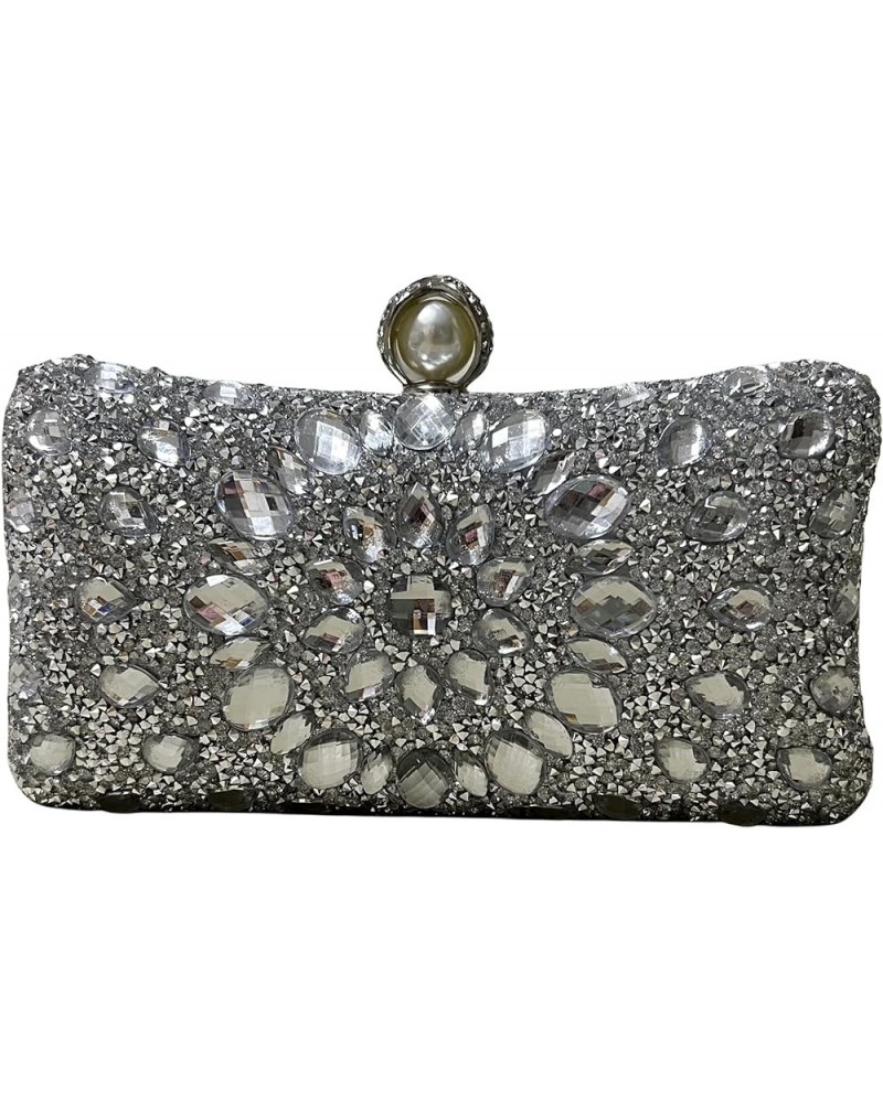 Crystal Box Clutch, Women Rhinestone Purse Handbag, Jeweled Evening Bags Silver $16.52 Evening Bags