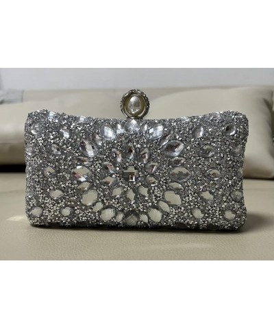 Crystal Box Clutch, Women Rhinestone Purse Handbag, Jeweled Evening Bags Silver $16.52 Evening Bags