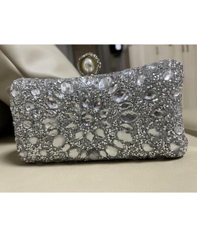 Crystal Box Clutch, Women Rhinestone Purse Handbag, Jeweled Evening Bags Silver $16.52 Evening Bags