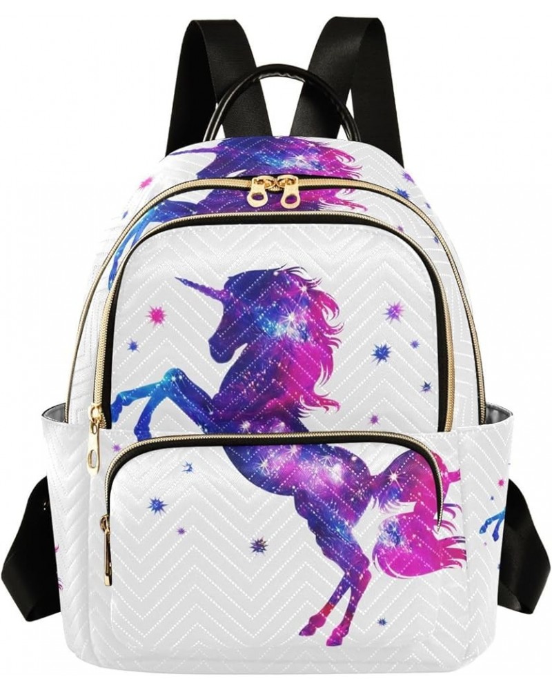 Blue Glowing Unicorn Backpack Purse for Women Lightweight Back Pack Casual Daypack Travel Shoulder Bag Bookbag - M Medium Mul...