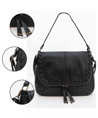 Women's Addison Crossbody Medium Purse with Zipper Flap, with adjustable strap, Saddle Bag for Women Black Cording $15.07 Sho...