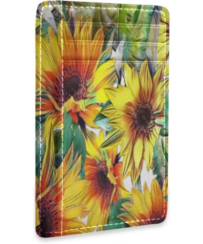 Autumn Floral Sunflowers Slim Minimalist Wallets Rfid Blocking Card Wallets PU Leather Front Pocket Wallets for Men and Women...