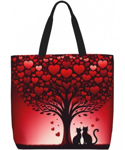 Women'S Soft Tote Shoulder Bag Love-Cats-Red-Tree Foldable Travel Purse With Zipper Closure $12.23 Totes