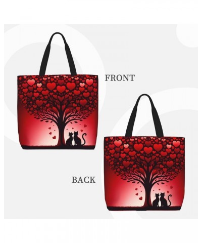 Women'S Soft Tote Shoulder Bag Love-Cats-Red-Tree Foldable Travel Purse With Zipper Closure $12.23 Totes