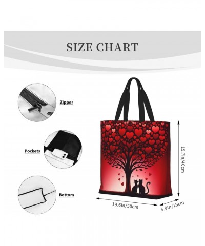 Women'S Soft Tote Shoulder Bag Love-Cats-Red-Tree Foldable Travel Purse With Zipper Closure $12.23 Totes