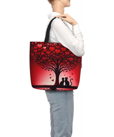 Women'S Soft Tote Shoulder Bag Love-Cats-Red-Tree Foldable Travel Purse With Zipper Closure $12.23 Totes