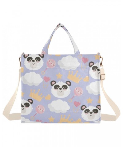 Crown Panda and Rattle Corduroy Handbag - Fashionable, Unique, and Versatile Shoulder Bag Beige straps $13.42 Shoulder Bags