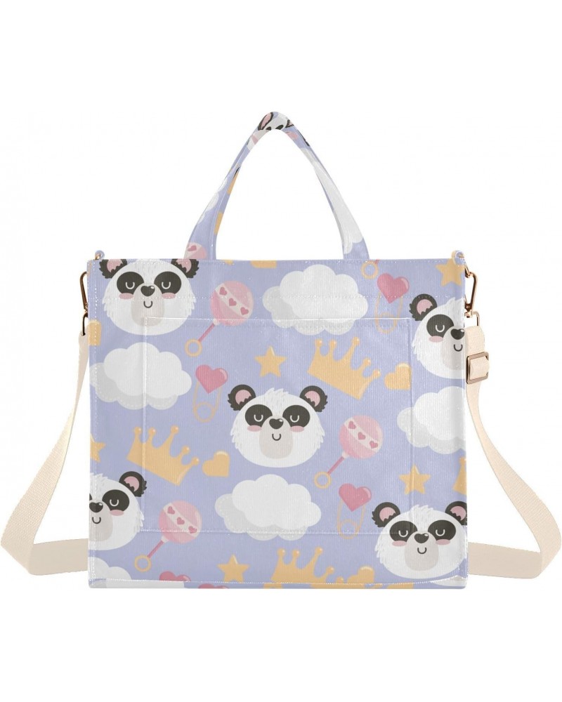 Crown Panda and Rattle Corduroy Handbag - Fashionable, Unique, and Versatile Shoulder Bag Beige straps $13.42 Shoulder Bags