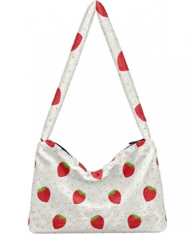 Strawberries Polka Dot Beige Shoulder Tote Bags for Women Furry Crossbody bag Hobo Handbag Purses for Work Travel College $9....