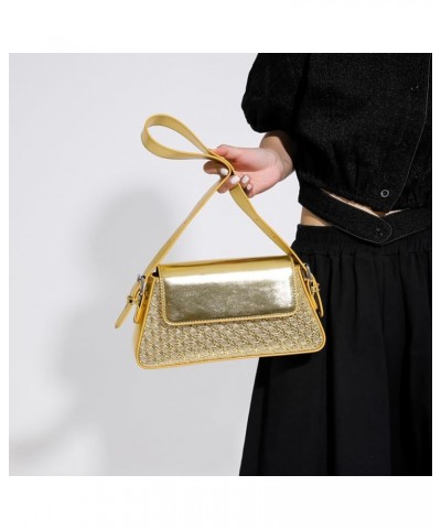 Women Shopper Bag Luxury Designer PU Shoulder Bag Large Capacity Underarm Bag Tote Bag Simple Female Hand Gold $11.87 Totes