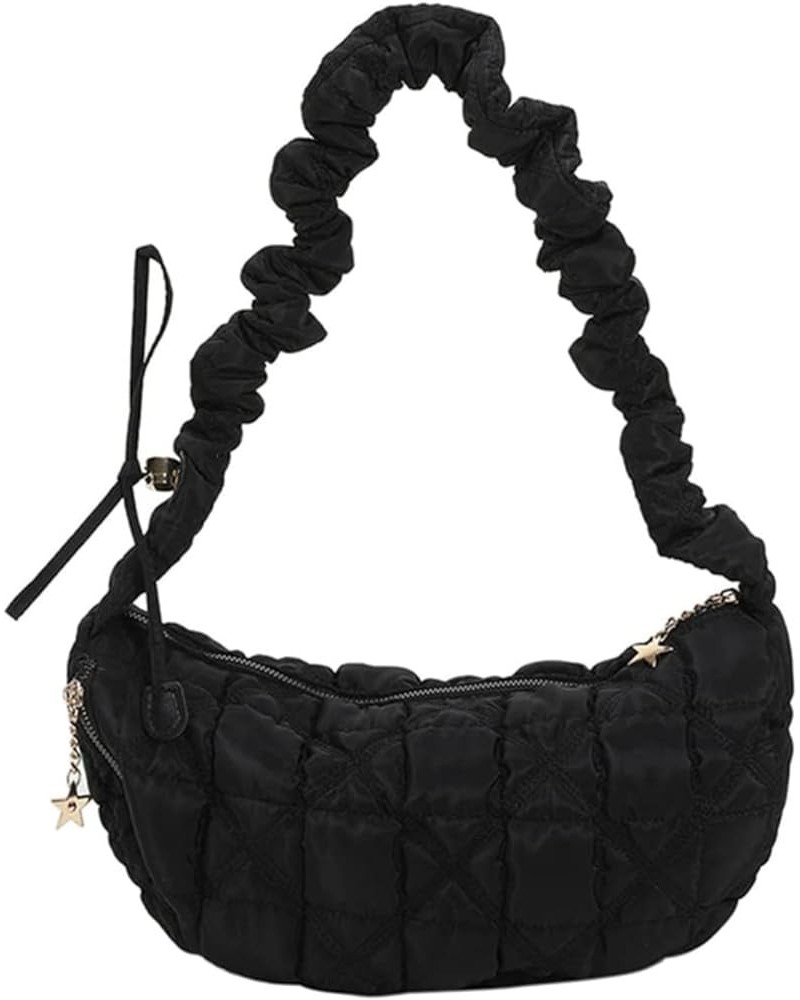 Puffer Crossbody Bag for Women Adjustable Quilted Shoulder Bag Light Down Nylon Puffy Purse Cotton Padded Hobo Bag Black $12....