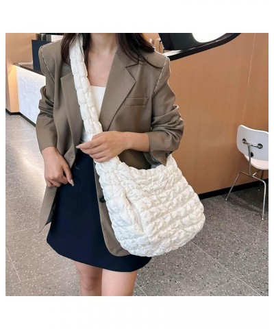 Lightweight Bubble Satchel Bag Casual Large Capacity Versatile Girl Stylish Purse Women Zipper Underarm Bag White $15.36 Satc...