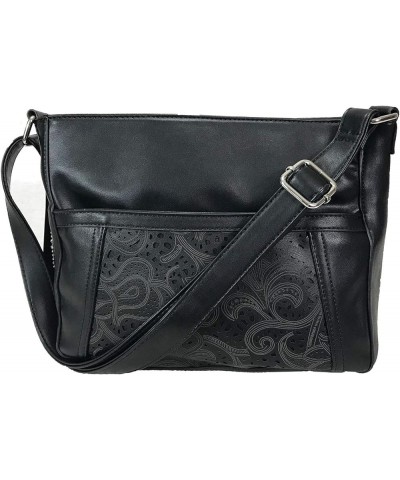 Laser Cut Locking Small Concealed Carry Purse CCW Crossbody Bag with Credit Card Slots Black $24.96 Crossbody Bags