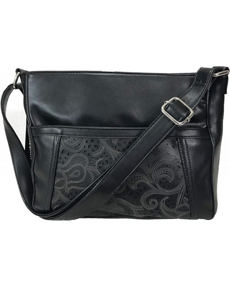 Laser Cut Locking Small Concealed Carry Purse CCW Crossbody Bag with Credit Card Slots Black $24.96 Crossbody Bags