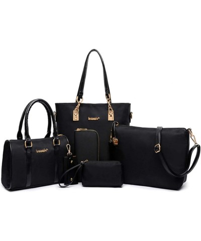 Women Handbag and Purse 6Pcs Tote Satchel Top Handle Crossbody Shoulder Bag Clutch Wallet Key Case Black $14.70 Totes