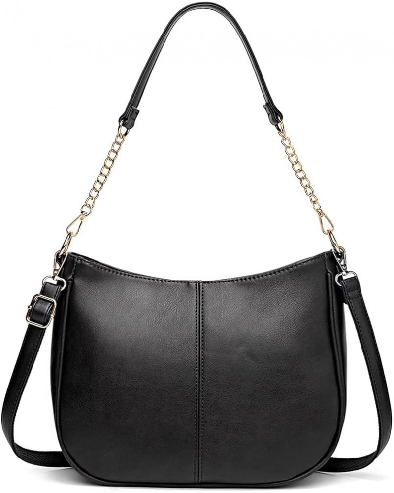 Shoulder Bag for Women Vegan Leather Women's Shoulder Purses Handbags with 2 Removable Strap Crossbody Bag Purses Black $16.7...