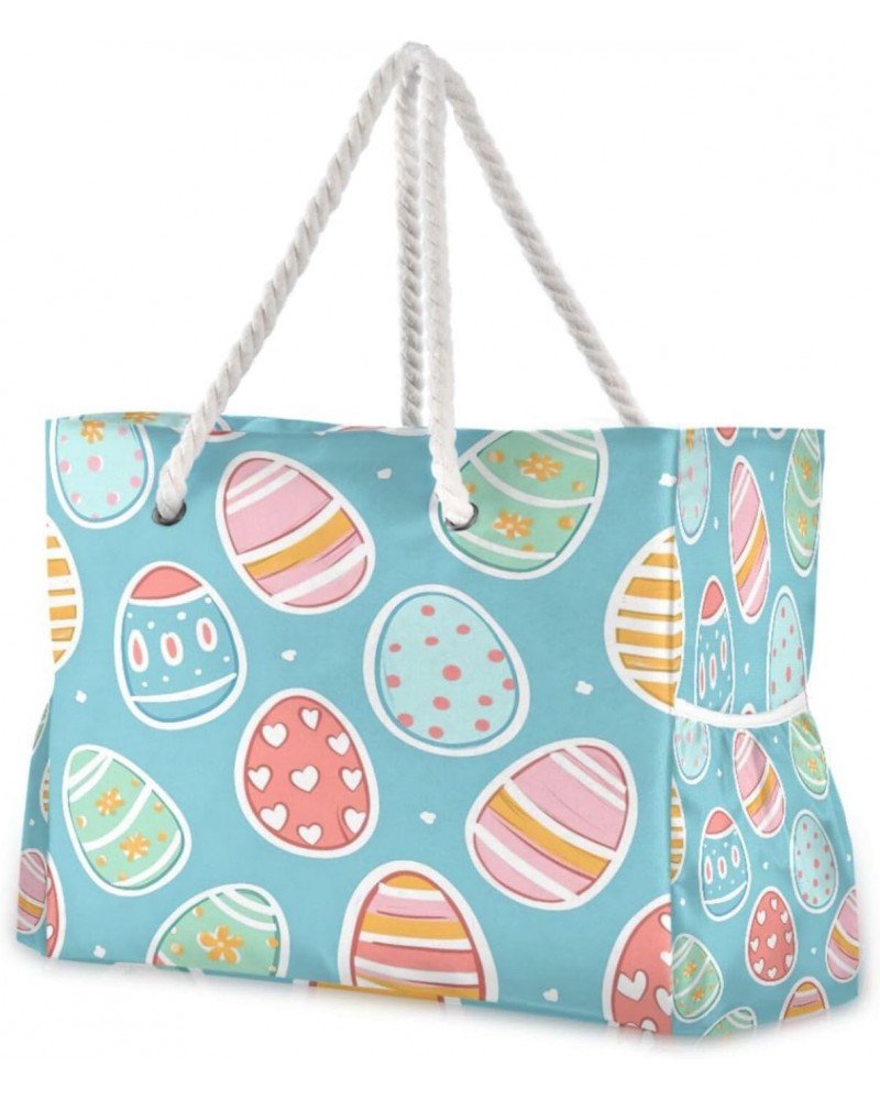 Graffiti Egg Pattern Beach Bag, Large Beach Bag with Zipper and Wet Pocket, Lightweight and Waterproof for Pool, Beach, Trave...