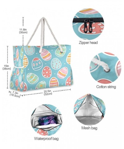 Graffiti Egg Pattern Beach Bag, Large Beach Bag with Zipper and Wet Pocket, Lightweight and Waterproof for Pool, Beach, Trave...