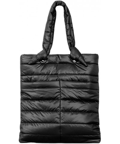 Puffer Tote Bag for Women, Quilted Cotton Padded Handbag, Large Capacity Lightweight Casual Winter Shopper Bag Black $12.45 T...