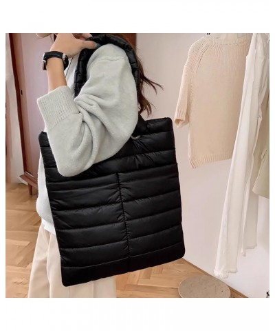 Puffer Tote Bag for Women, Quilted Cotton Padded Handbag, Large Capacity Lightweight Casual Winter Shopper Bag Black $12.45 T...