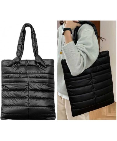 Puffer Tote Bag for Women, Quilted Cotton Padded Handbag, Large Capacity Lightweight Casual Winter Shopper Bag Black $12.45 T...