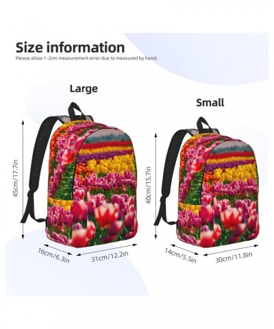 Colorful Tulips Print Casual Double Shoulder Daypack,Anti-Theft Travel Canvas Backpack For Men And Women Black Small $21.43 B...