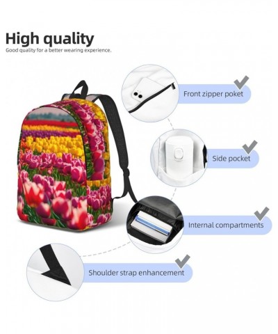 Colorful Tulips Print Casual Double Shoulder Daypack,Anti-Theft Travel Canvas Backpack For Men And Women Black Small $21.43 B...