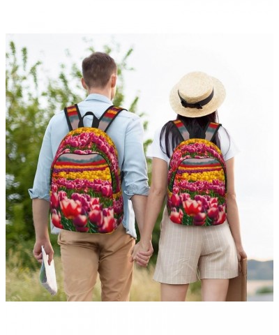 Colorful Tulips Print Casual Double Shoulder Daypack,Anti-Theft Travel Canvas Backpack For Men And Women Black Small $21.43 B...