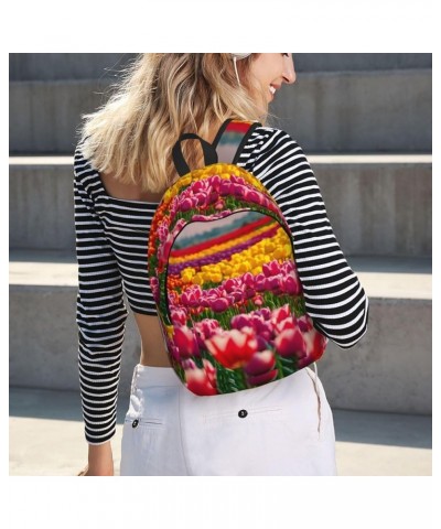 Colorful Tulips Print Casual Double Shoulder Daypack,Anti-Theft Travel Canvas Backpack For Men And Women Black Small $21.43 B...