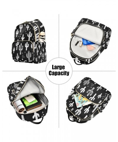 Black White Cactus Backpack Purse for Women Anti Theft Backpack Lightweight Small Travel Backpack Shoulder Bag Mini(10.23'' x...