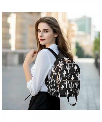 Black White Cactus Backpack Purse for Women Anti Theft Backpack Lightweight Small Travel Backpack Shoulder Bag Mini(10.23'' x...