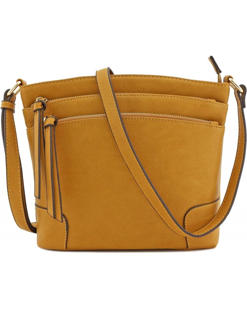 Triple Zipper Pocket Medium Crossbody Bag Mustard $11.23 Crossbody Bags