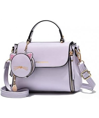 Lady's Sweet And Lovely Cat Shoulder Messenger Bag Luxury Designer Crossbody Pu Leather Satchel Handbags Tote Purple $18.36 T...