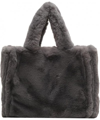 Soft Furry Tote Handbag Cute Fuzzy Satchel Bag Women Plush Shoulder Bag Trendy Large Capacity Travel Work Bag Grey $13.44 Totes