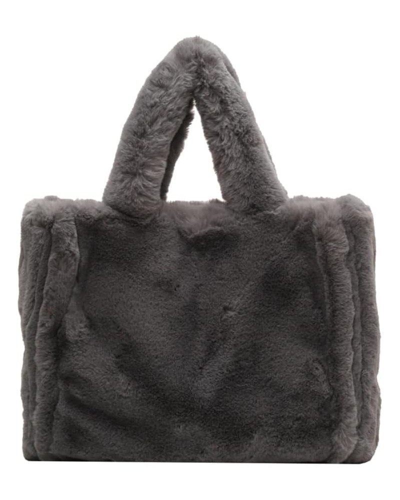 Soft Furry Tote Handbag Cute Fuzzy Satchel Bag Women Plush Shoulder Bag Trendy Large Capacity Travel Work Bag Grey $13.44 Totes