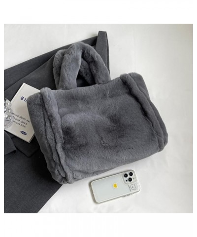 Soft Furry Tote Handbag Cute Fuzzy Satchel Bag Women Plush Shoulder Bag Trendy Large Capacity Travel Work Bag Grey $13.44 Totes