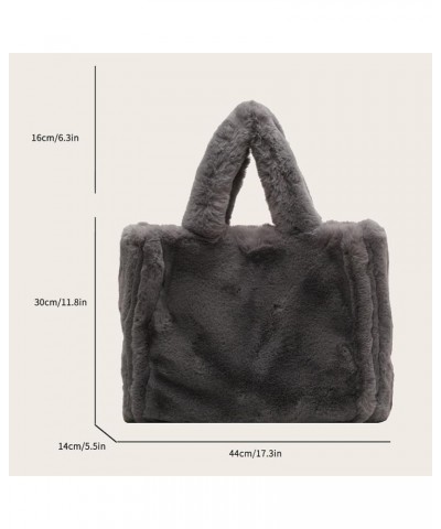 Soft Furry Tote Handbag Cute Fuzzy Satchel Bag Women Plush Shoulder Bag Trendy Large Capacity Travel Work Bag Grey $13.44 Totes