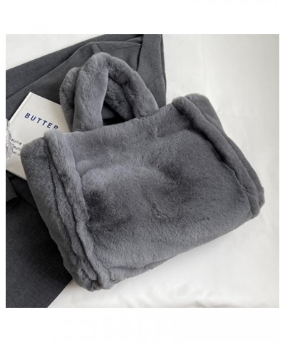 Soft Furry Tote Handbag Cute Fuzzy Satchel Bag Women Plush Shoulder Bag Trendy Large Capacity Travel Work Bag Grey $13.44 Totes