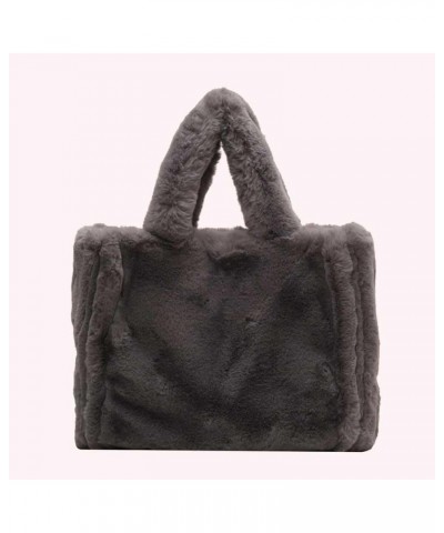 Soft Furry Tote Handbag Cute Fuzzy Satchel Bag Women Plush Shoulder Bag Trendy Large Capacity Travel Work Bag Grey $13.44 Totes